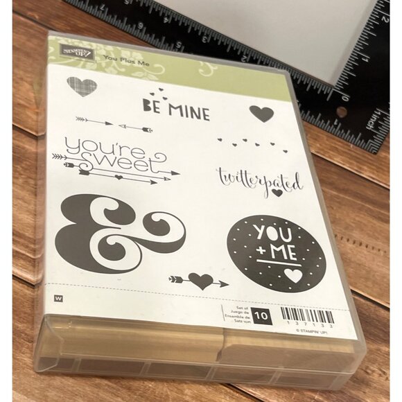 RARE STAMPIN' UP! YOU PLUS ME Wood Mounted Rubber Stamp Set VALENTINE LOVE - Picture 4 of 5